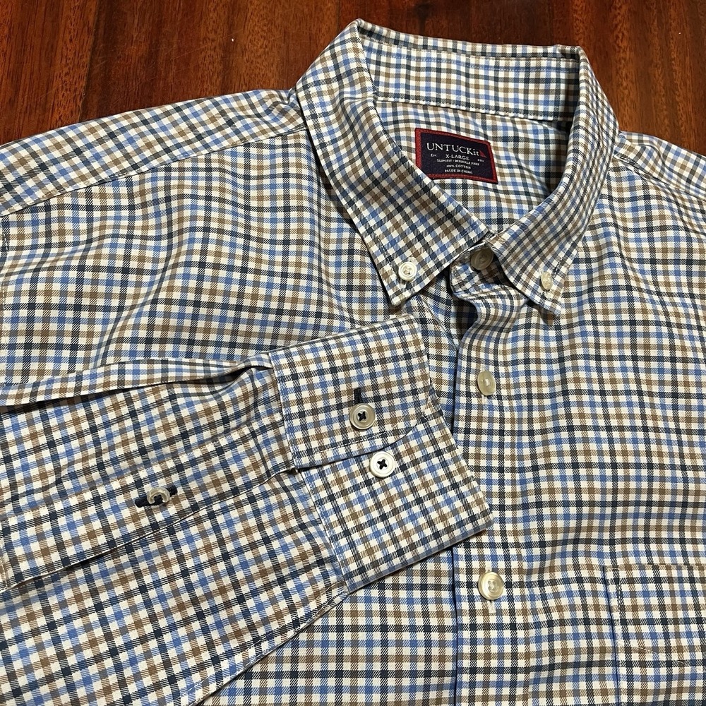 UNTUCKit Shirt Men Xl Multicolor Plaid Button Down Wrinkle Free Slim Fit READ *